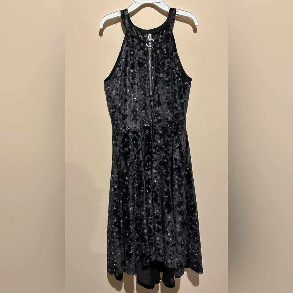 Justice Black Velvet Dress Glitter Moon Stars Size 12 NWOT